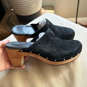 Womens UGG 'Abbie' Black Suede Studded Mules Clogs Shoes Size 8 39